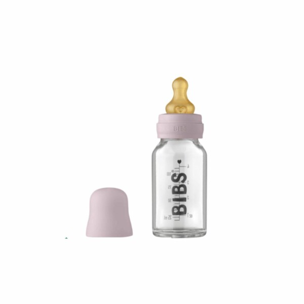 BIBS BABY GLASS BOTTLE COMPLETE SET DUSKY LILAC 110ML